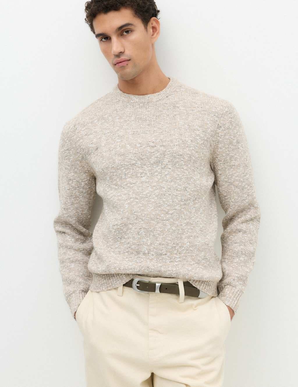Marks & Spencer M&S Regular Fit Cotton Blend Textured Jumper Natural Mix