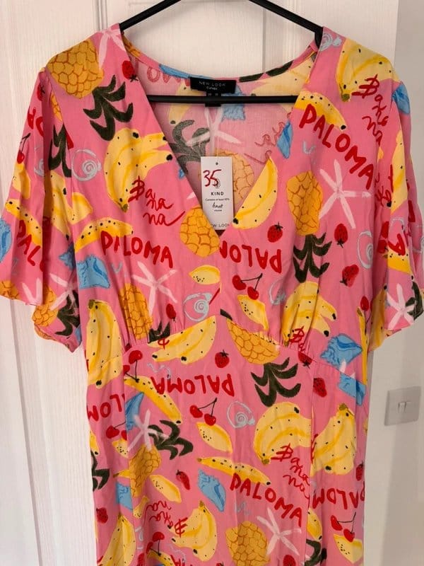 New Look Pink Tropical Fruit Midi Dress UK 20 BNWT Summer Holiday