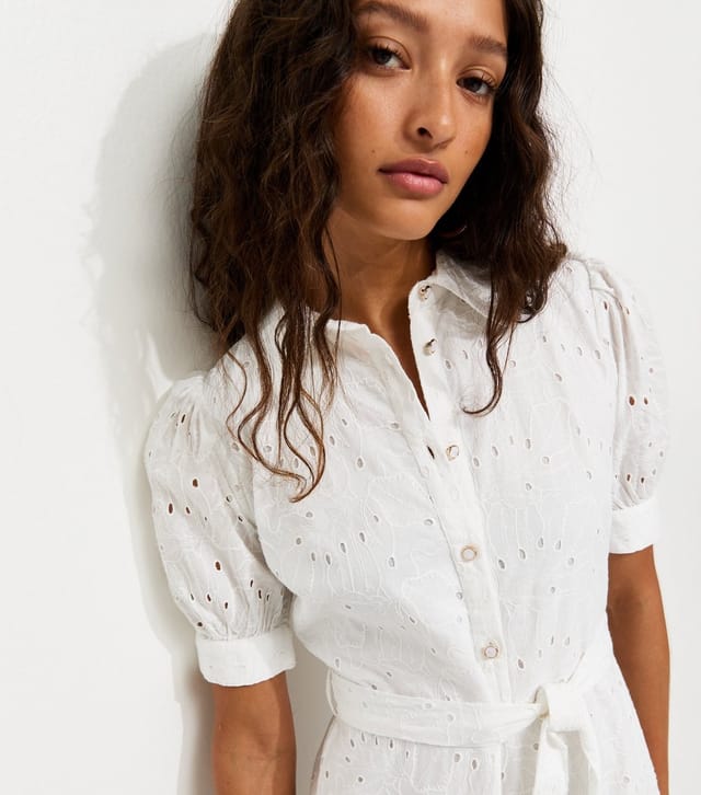 New Look Women's White Broderie Shirt Midi Dress New Look - 2