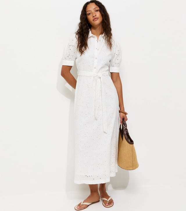 New Look Women's White Broderie Shirt Midi Dress New Look - 3