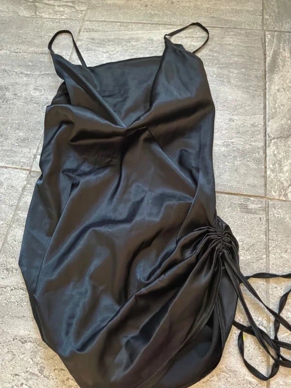 Femme Luxe Femme luxe black satin ruched side detail dress size M