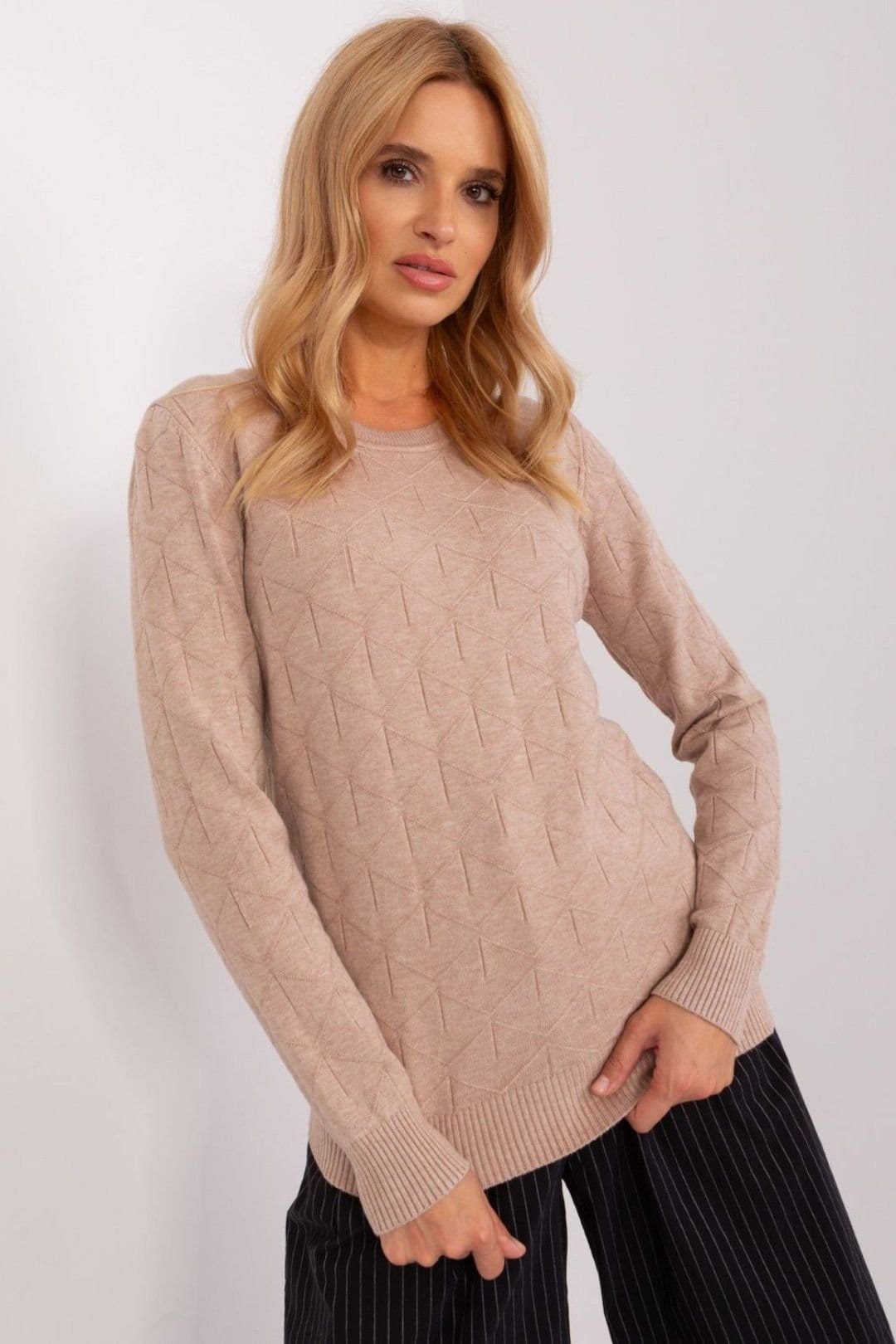 Love Lace Beige Cotton Textured Long Sleeve Sweater