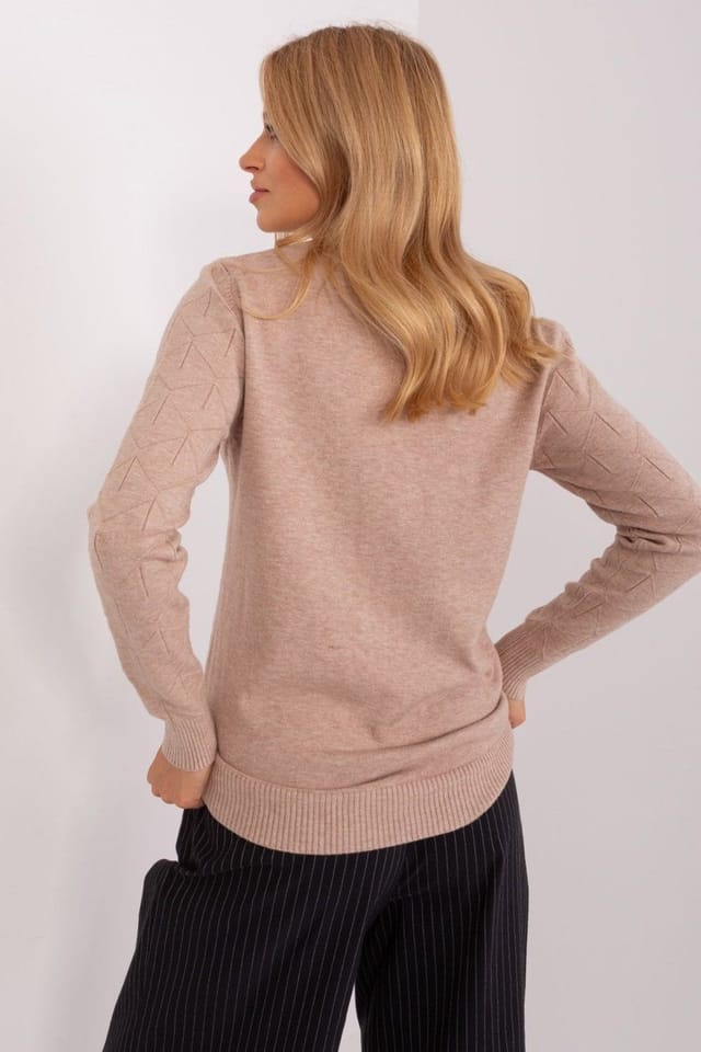 Love Lace Love Lace Women's Cotton Textured Long Sleeve Sweater in Beige - 3
