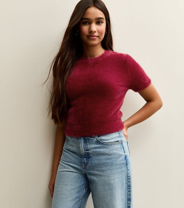 New Look Girls' Dark Burgundy Fluffy Knit Top New Look - 2
