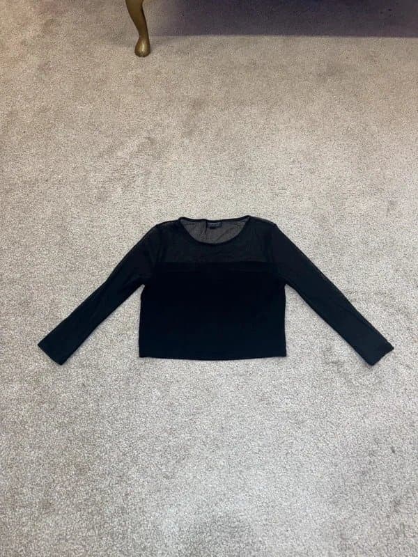 Topshop Uk6 Black mesh panel cropped tshirt top