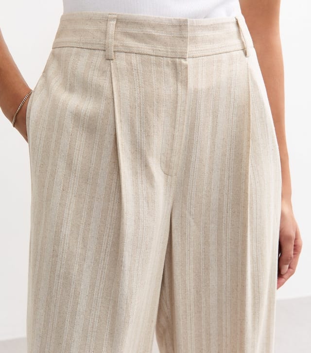 New Look Women's Cream Striped Wide Leg Tailored Trousers New Look - 2