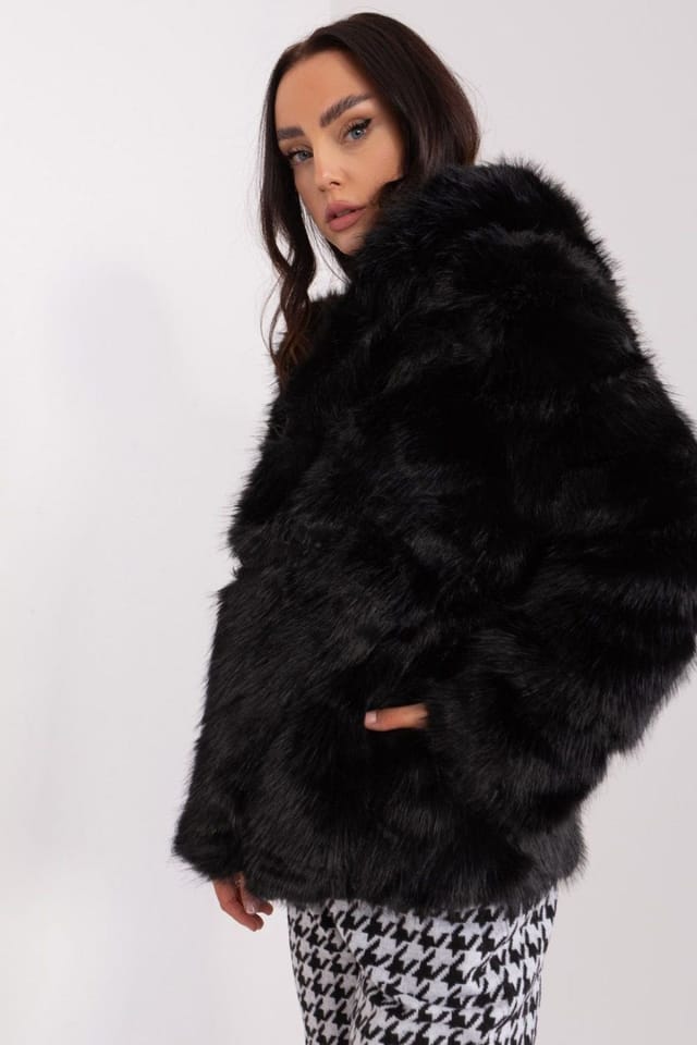 Love Lace Love Lace Women's Hooded Lined Faux Fur Jacket with Pockets in Black - 2