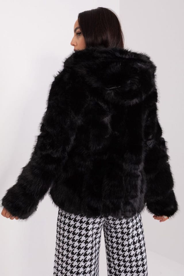 Love Lace Love Lace Women's Hooded Lined Faux Fur Jacket with Pockets in Black - 3
