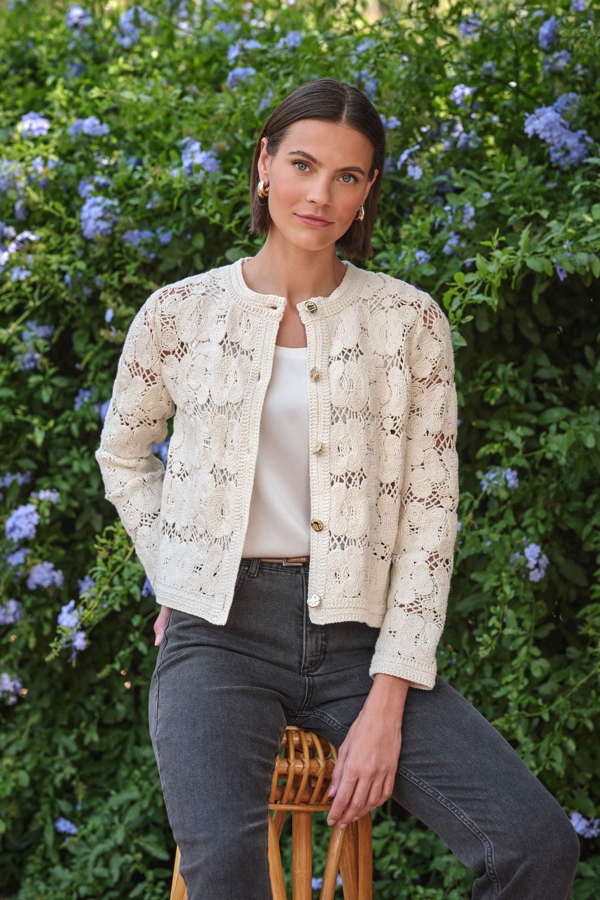 Pure Collection Pure Collection Women's Crochet Jacket in Off-White - 1
