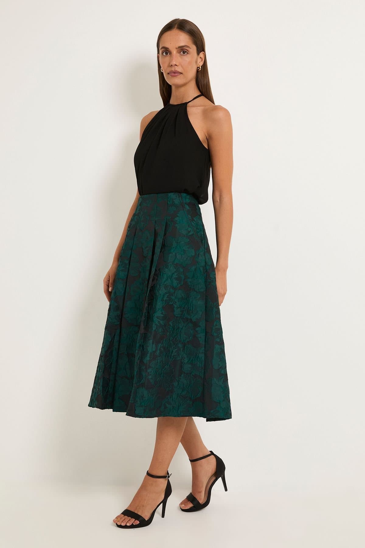 Wallis Wallis Women's Jacquard Midi Skirt in Emerald