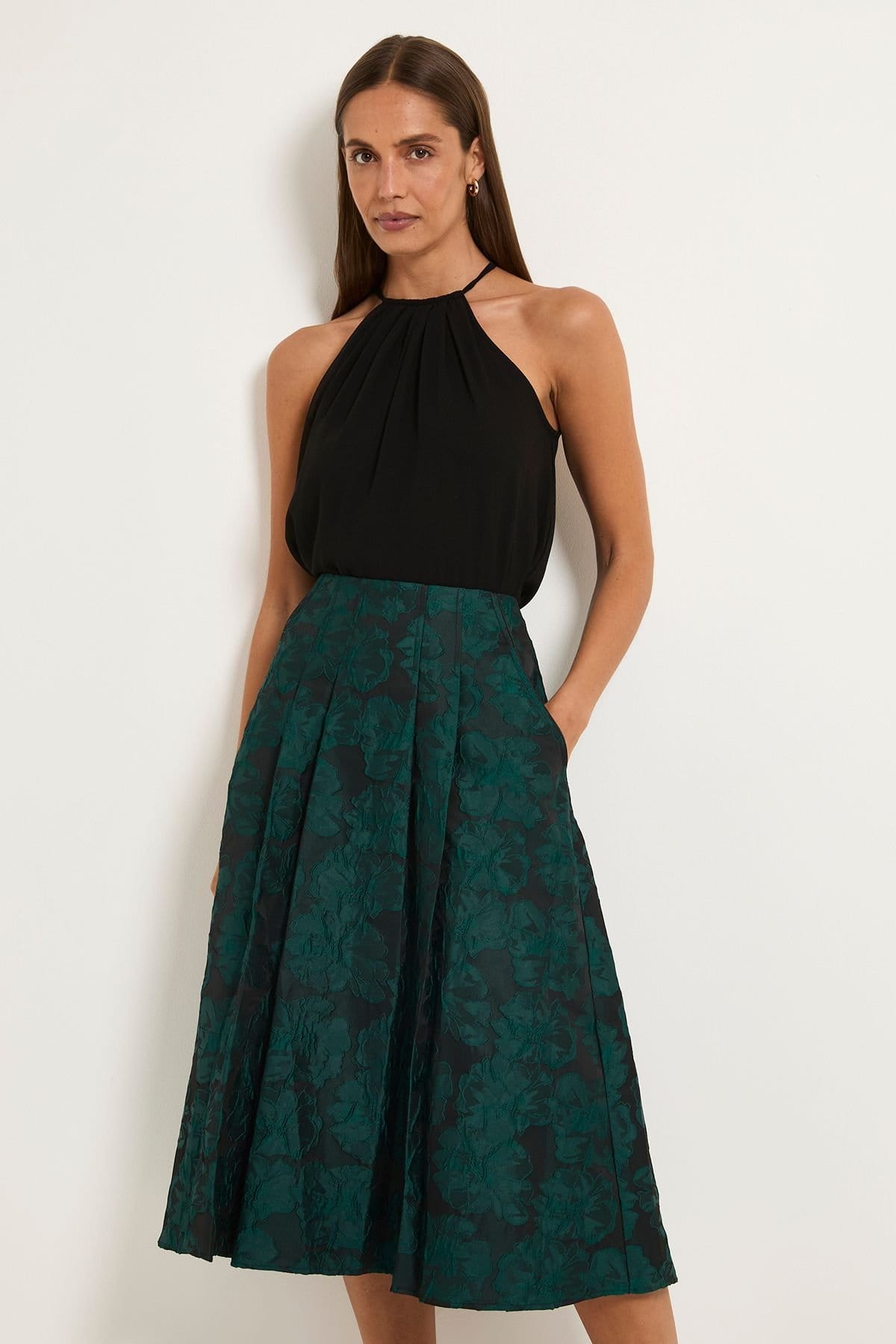 Wallis Wallis Women's Jacquard Midi Skirt in Emerald - 4
