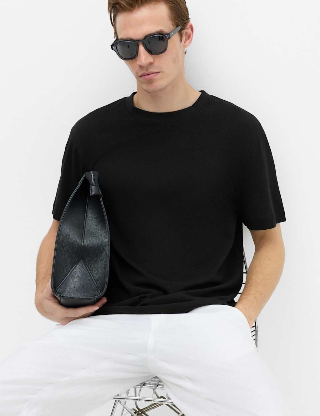 Marks & Spencer M&S Relaxed Fit Linen T-Shirt Black