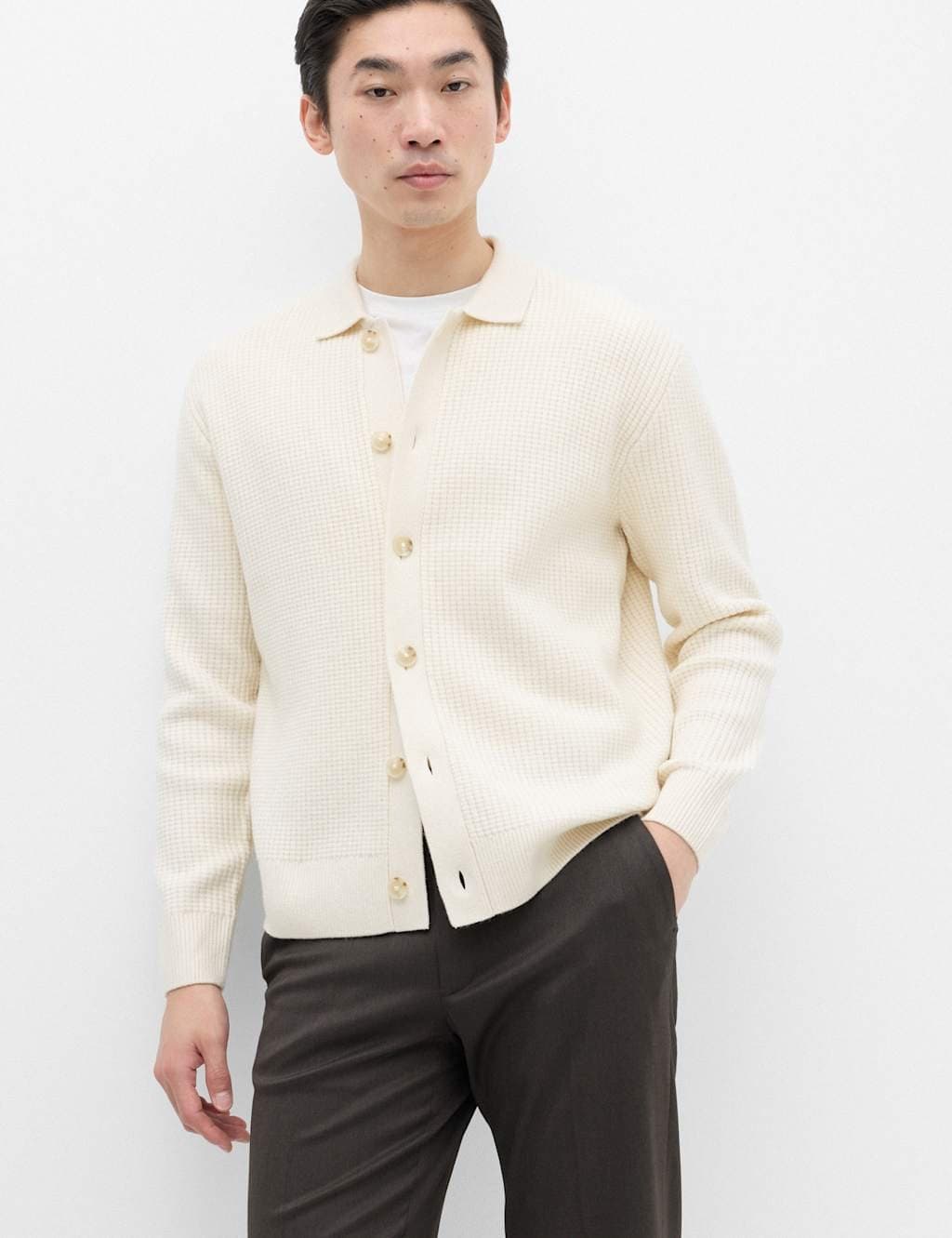 Marks & Spencer M&S Air Yarn Cable Knit Button Through Cardigan Ecru
