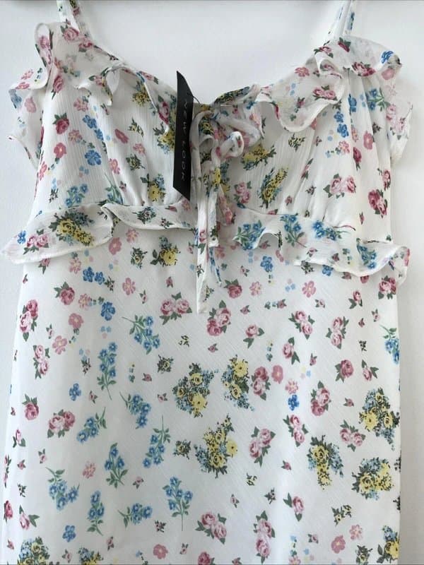 New Look New look - floral chiffon strappy dress - size uk 14 - white