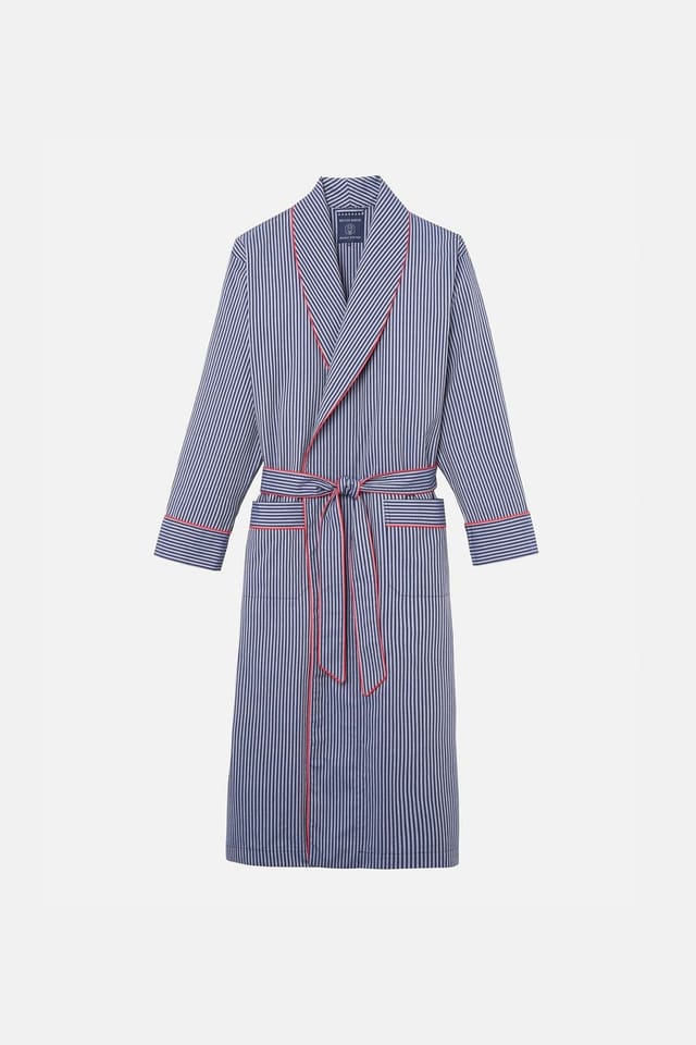 British Boxers British Boxers Men's "Winchester" Stripe Crisp Cotton Dressing Gown in Navy - 2