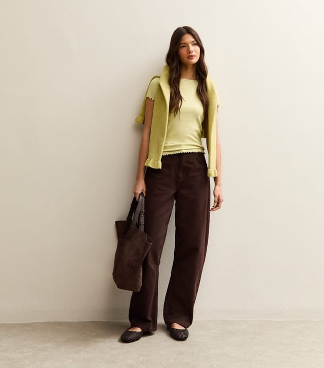 New Look Women's Light Green Ribbed Jersey Frilly Trim Short Sleeve Top New Look - 3