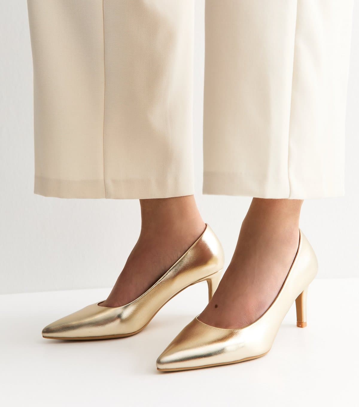 New Look New Look Gold Faux Leather Court Shoes