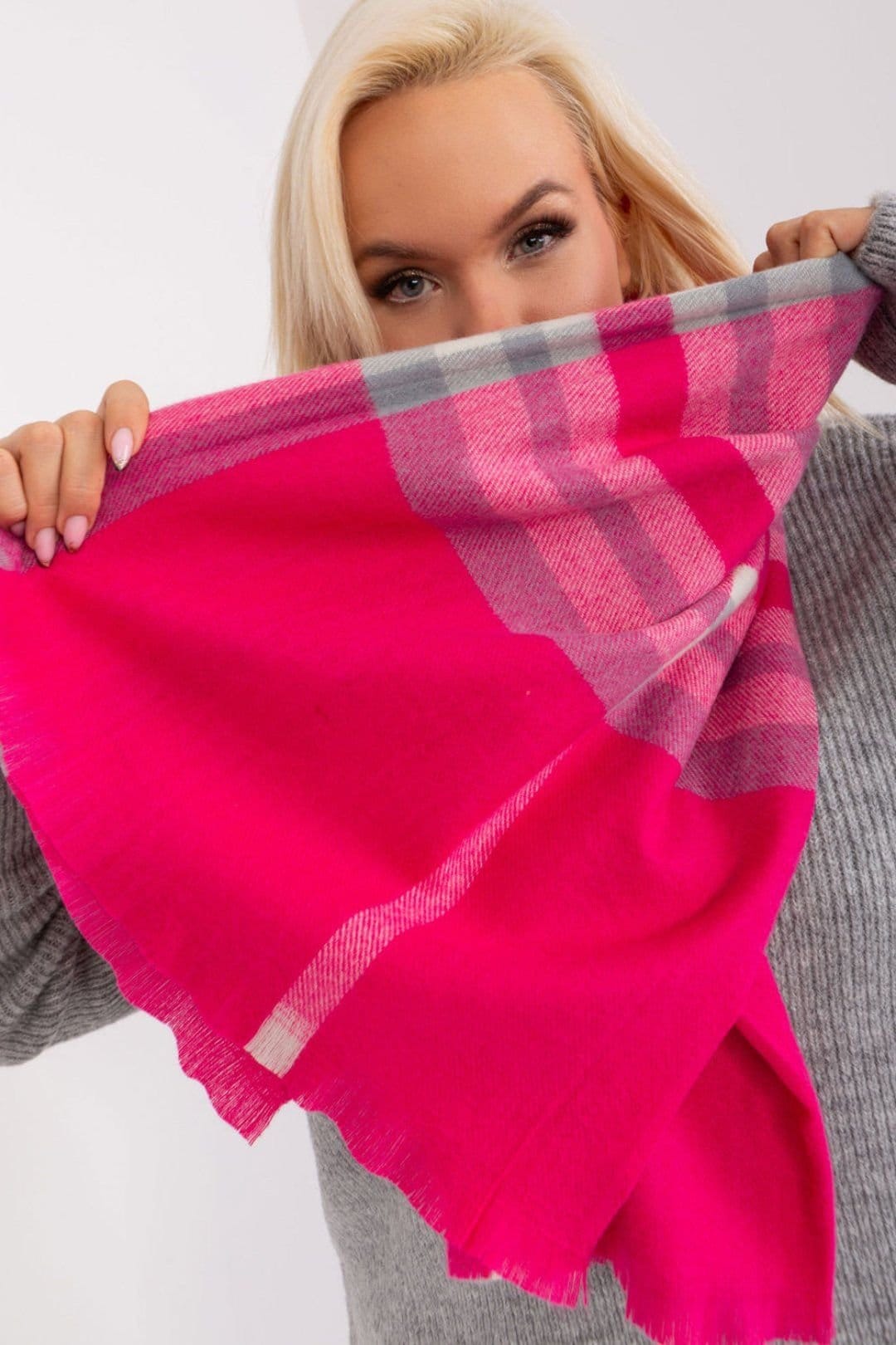 Love Lace Love Lace Women's Long Colorful Plaid Polyester Scarf for Fall & Winter in Bright Pink - 4