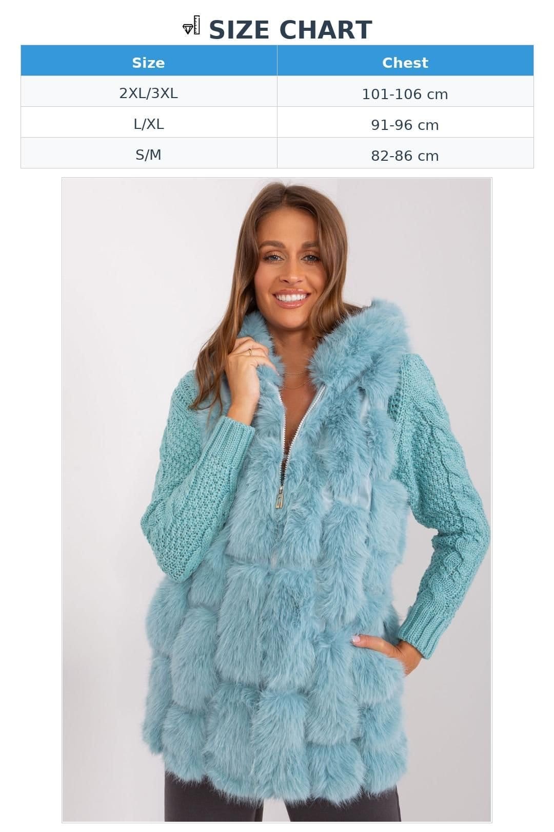Love Lace Love Lace Women's Hooded Faux Fur Polyester Vest with Pockets Style 187595 in Aqua - 4