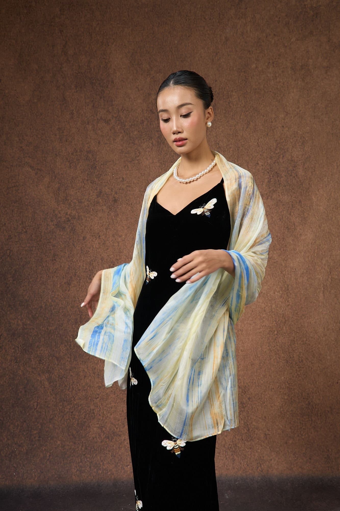 Silk and Bears Silk and Bears Golden Yellow & Sand Scarf, 100% Mulberry Silk