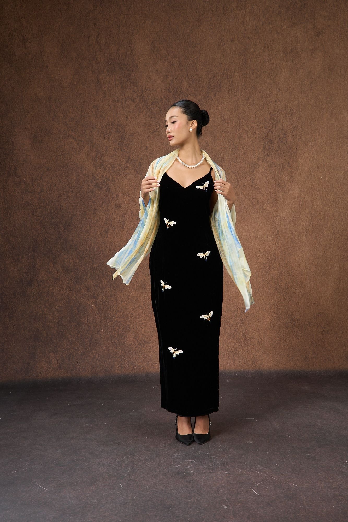 Silk and Bears Silk and Bears Women's Hand-Dyed Silk Scarf - Golden Yellow & Sand Brushstrokes, 100% Lightweight Mulberry Silk - 3