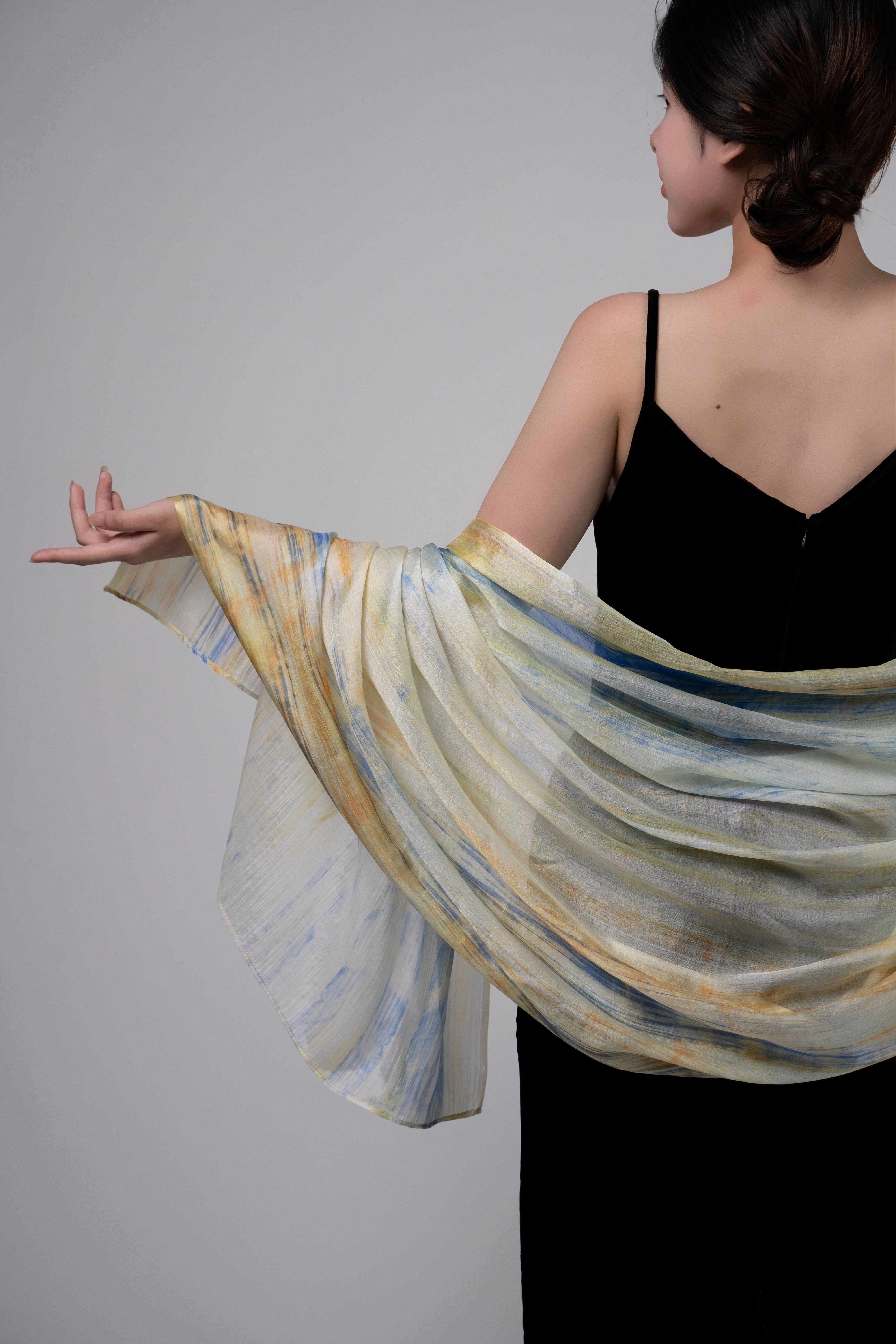 Silk and Bears Silk and Bears Women's Hand-Dyed Silk Scarf - Golden Yellow & Sand Brushstrokes, 100% Lightweight Mulberry Silk - 4