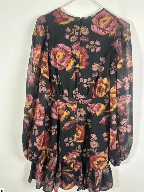 Ted Baker Ted baker dress 8 short long sleeve chiffon boho floral black rust red brown new