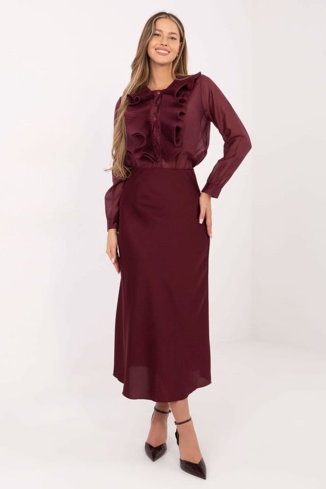 Love Lace Love Lace Women's Classic Tencel Blend Long Sleeve Jabot Shirt in Red - 2