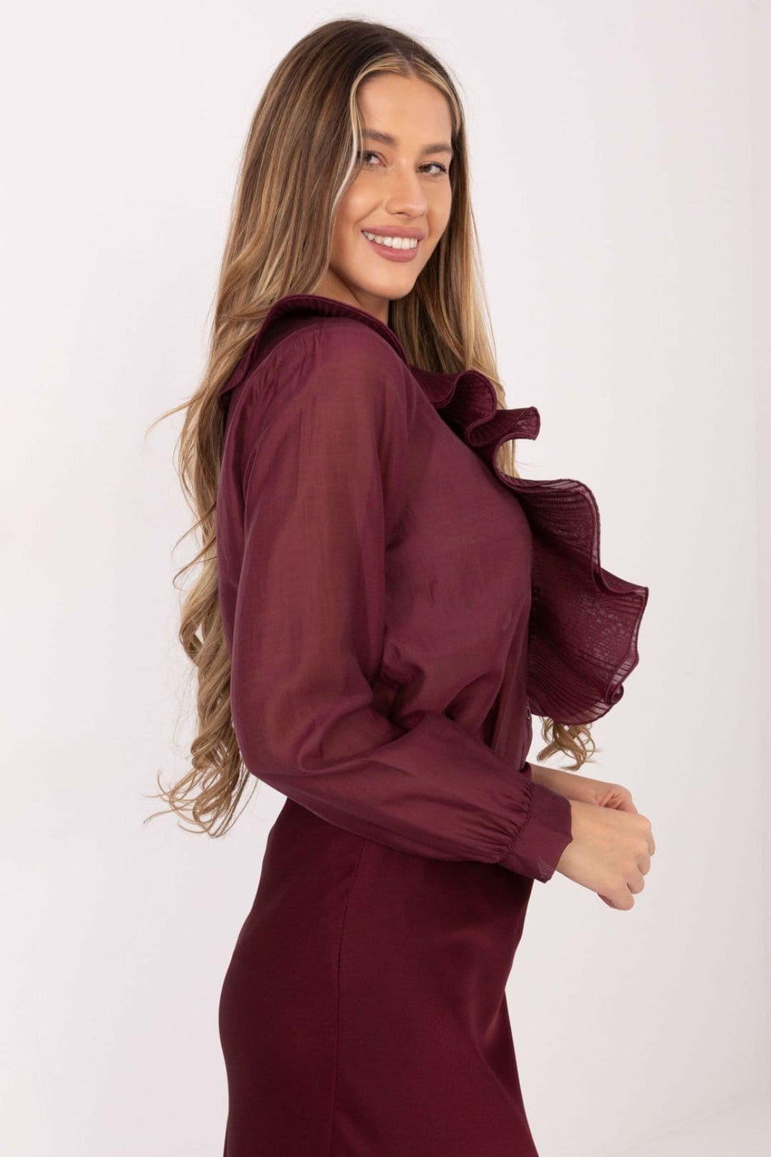 Love Lace Love Lace Women's Classic Tencel Blend Long Sleeve Jabot Shirt in Red - 4