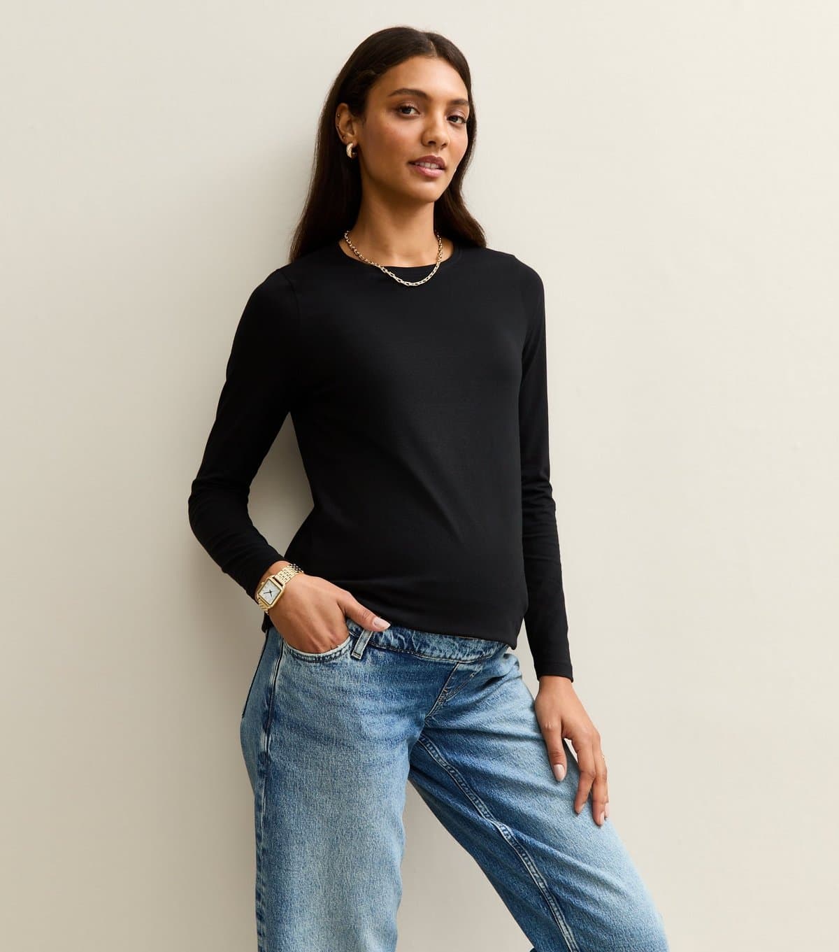 New Look New Look Maternity Black Jersey Long Sleeve Crew Neck Top