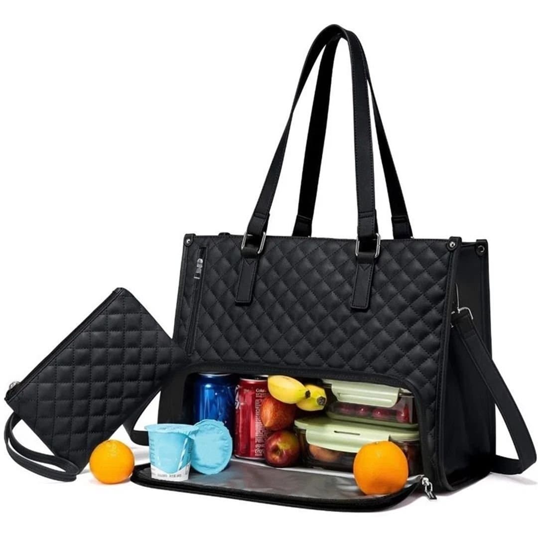 Nordara Nordara Women's Black 2-in-1 Insulated Lunch Tote Bag Large Capacity Work