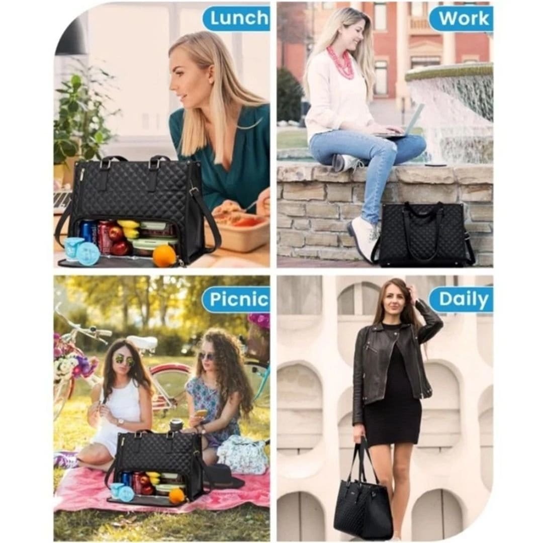 Nordara Nordara Women's Black 2-in-1 Insulated Lunch Tote Bag Large Capacity Work - 4