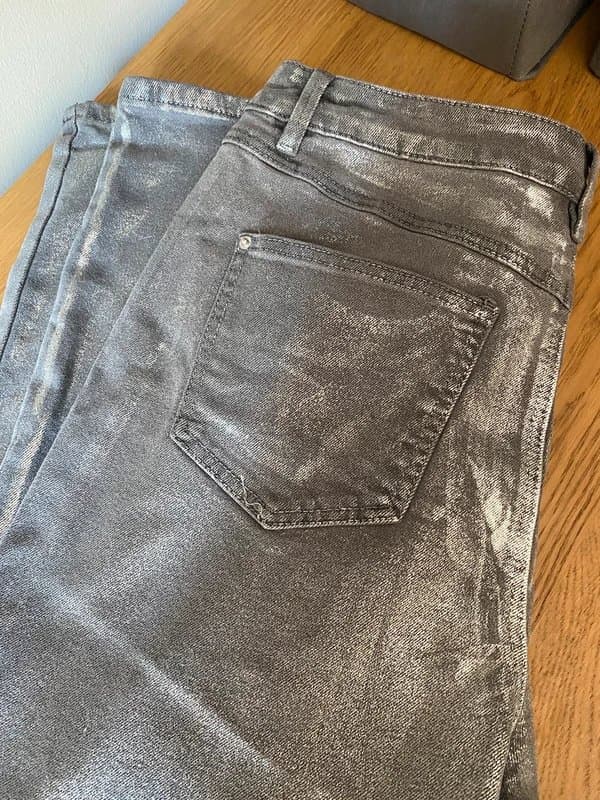 Simply Be Simply Be Silver Metallic Coated Jeans UK 14 Regular NWT Party Festival Disco Y2K Wide Leg