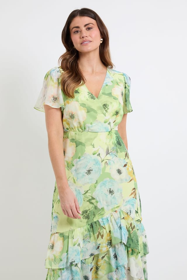 Wallis Wallis Women's Floral Ruffle Hem Midi Dress in Green - 2
