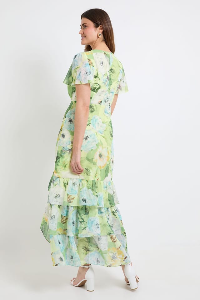 Wallis Wallis Women's Floral Ruffle Hem Midi Dress in Green - 3