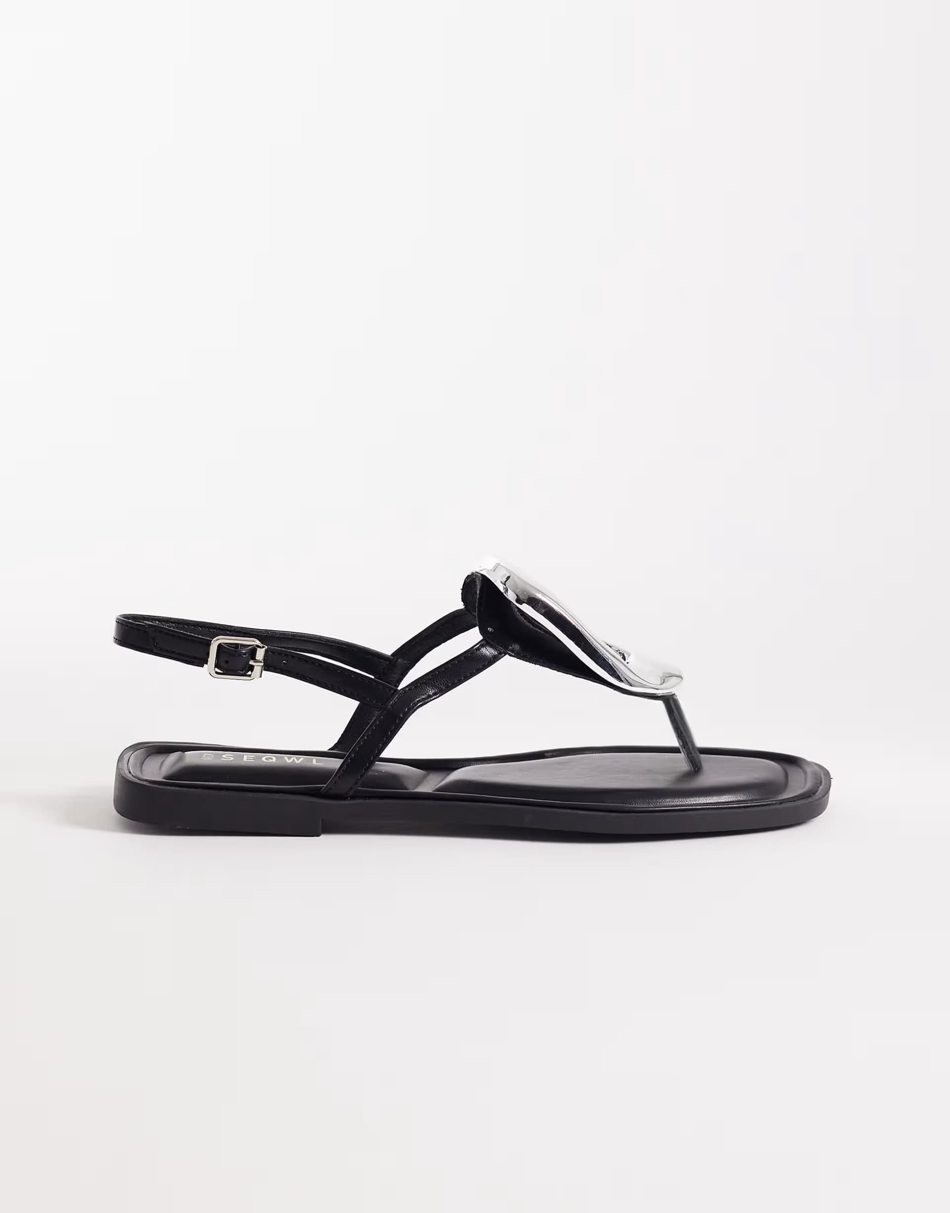 ASOS SEQWL  flat sandals with gold emballishment in black