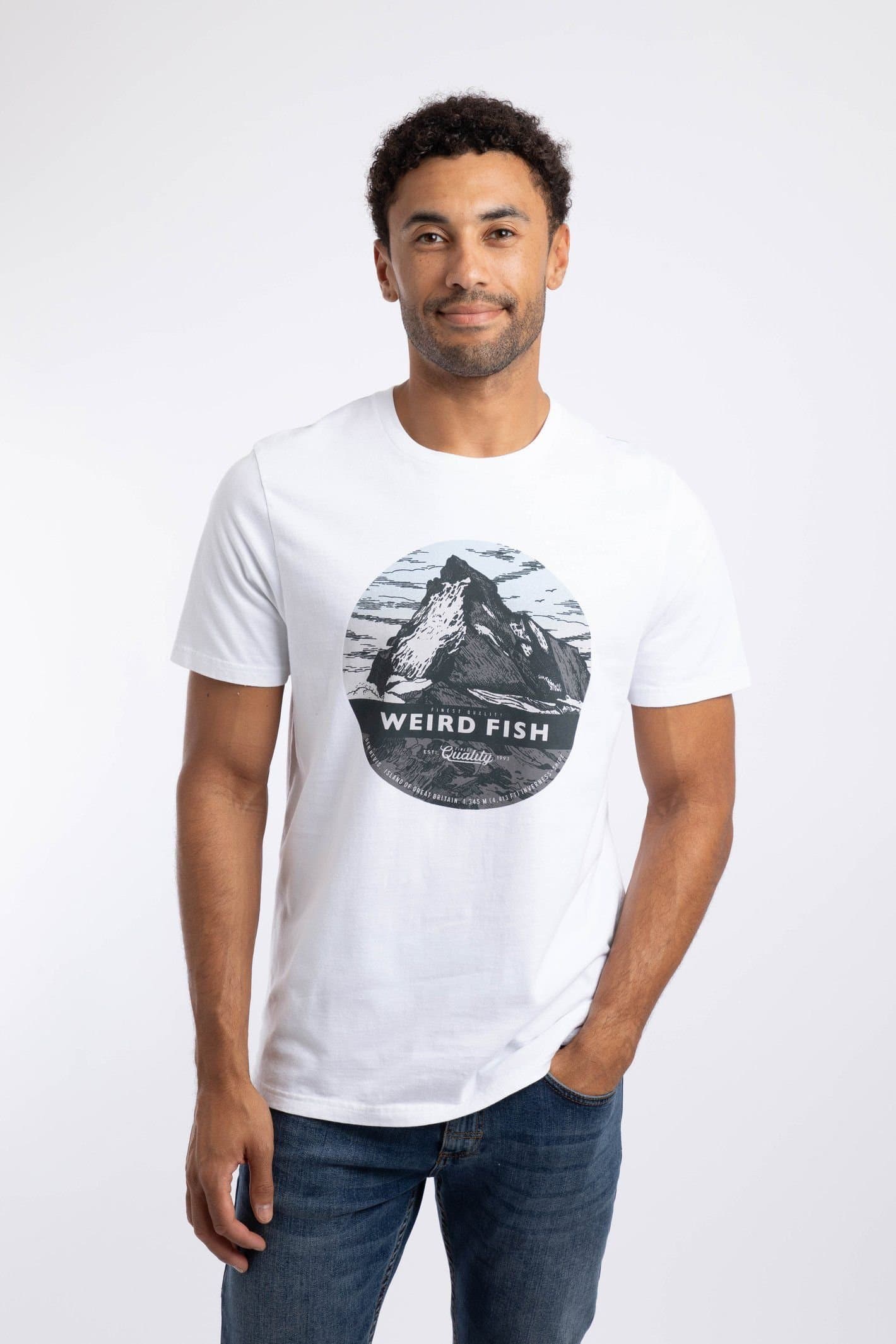 Weird Fish Weird Fish Men's Mountain Top Front Print Graphic T-Shirt in Off-White