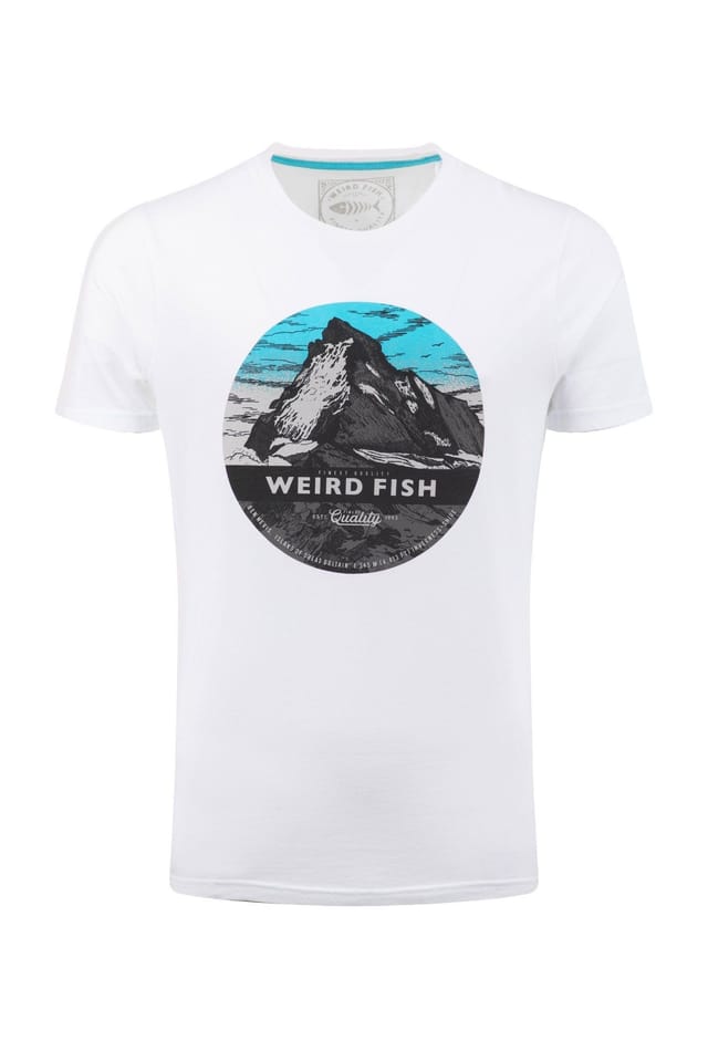 Weird Fish Weird Fish Men's Mountain Top Front Print Graphic T-Shirt in Off-White - 2