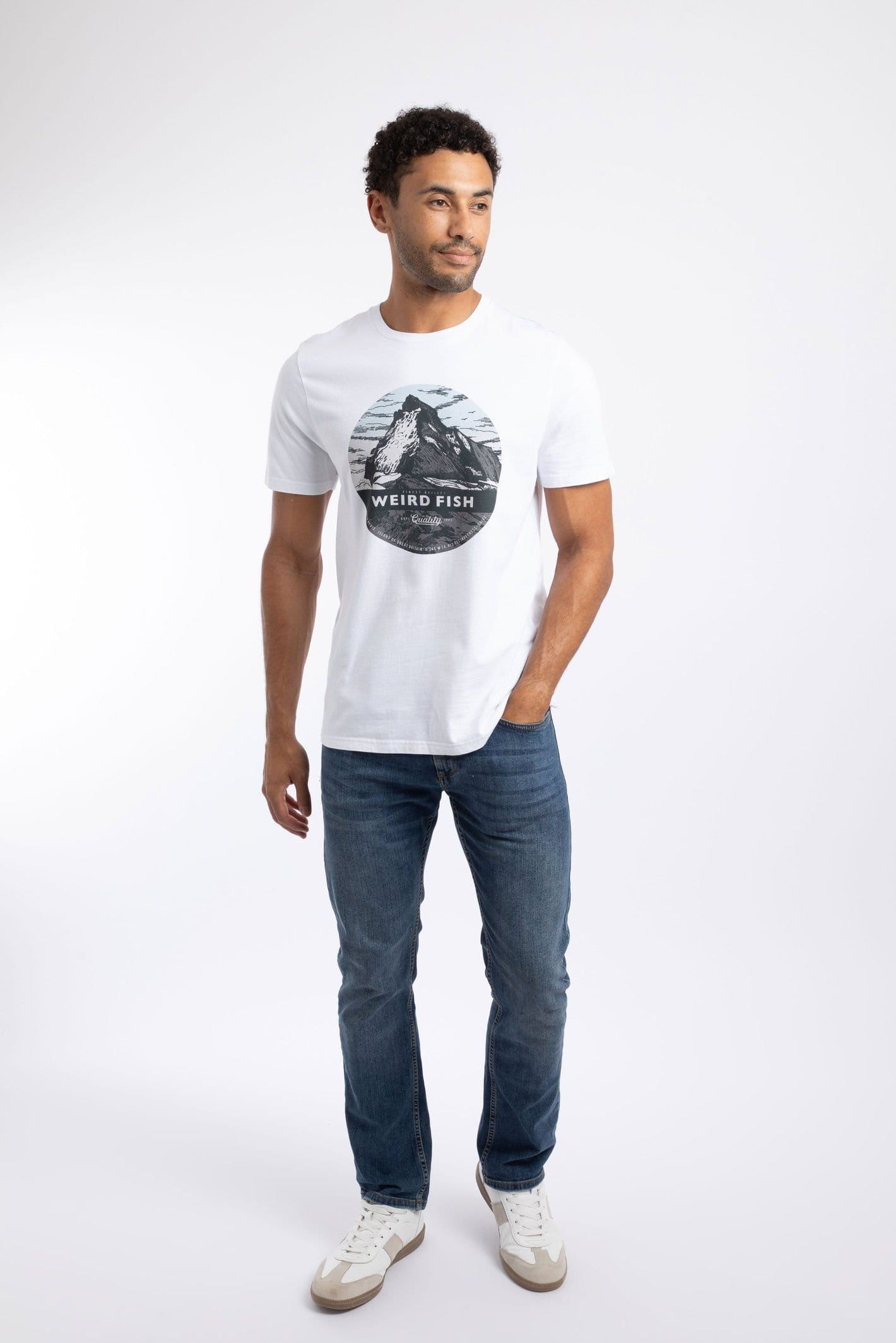Weird Fish Weird Fish Men's Mountain Top Front Print Graphic T-Shirt in Off-White - 4
