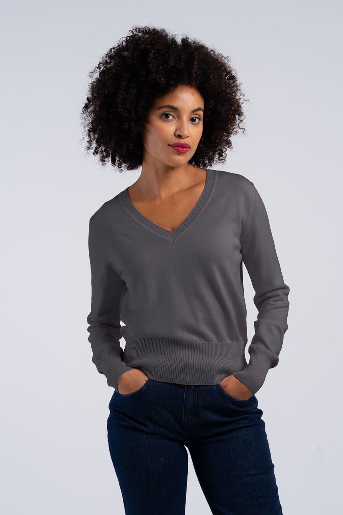 Kettlewell Kettlewell Dark Grey V Neck Cotton Sweater