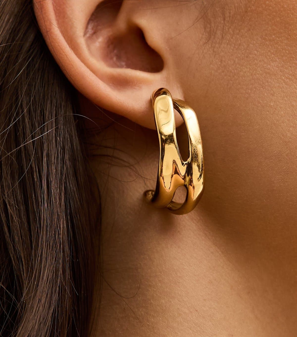 New Look New Look Gold Tone Waterproof Row Hoop Drop Earrings
