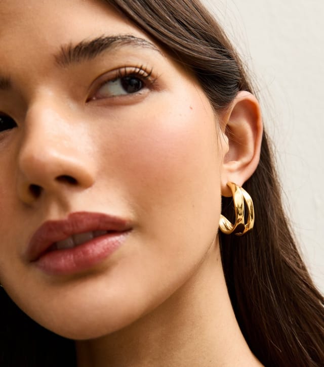 New Look Gold Tone Waterproof Row Hoop Drop Earrings New Look - 2