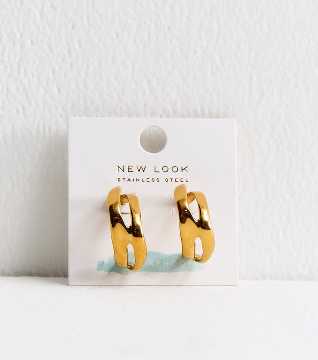 New Look Gold Tone Waterproof Row Hoop Drop Earrings New Look - 3