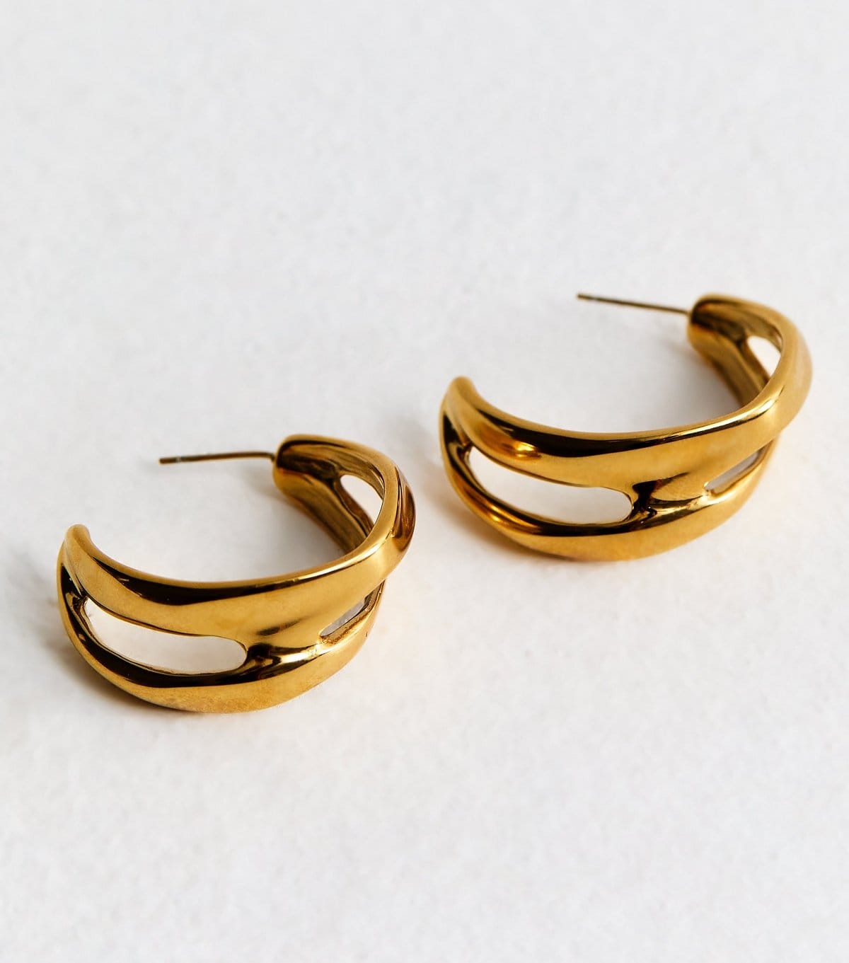 New Look Gold Tone Waterproof Row Hoop Drop Earrings New Look - 4