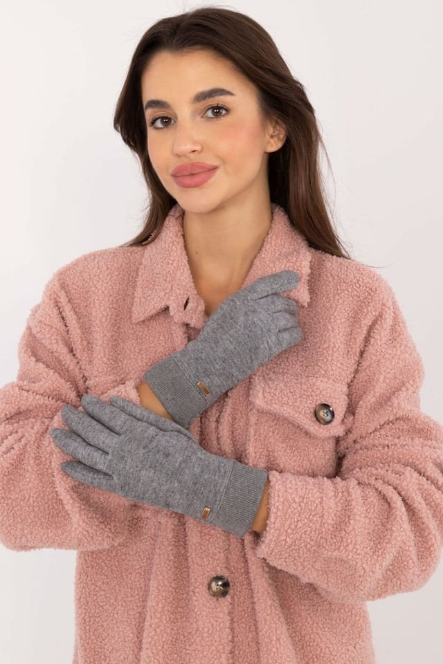 Love Lace Love Lace Women's Warm Ribbed Touchscreen Gloves with Embroidered Flower Detail in Grey - 3