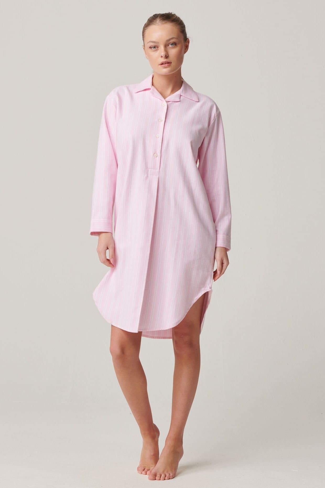 British Boxers British Boxers Women's "Westwood Pink" Stripe Brushed Cotton Nightshirt in Light Pink