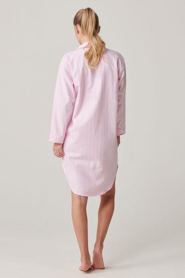 British Boxers British Boxers Women's "Westwood Pink" Stripe Brushed Cotton Nightshirt in Light Pink - 3