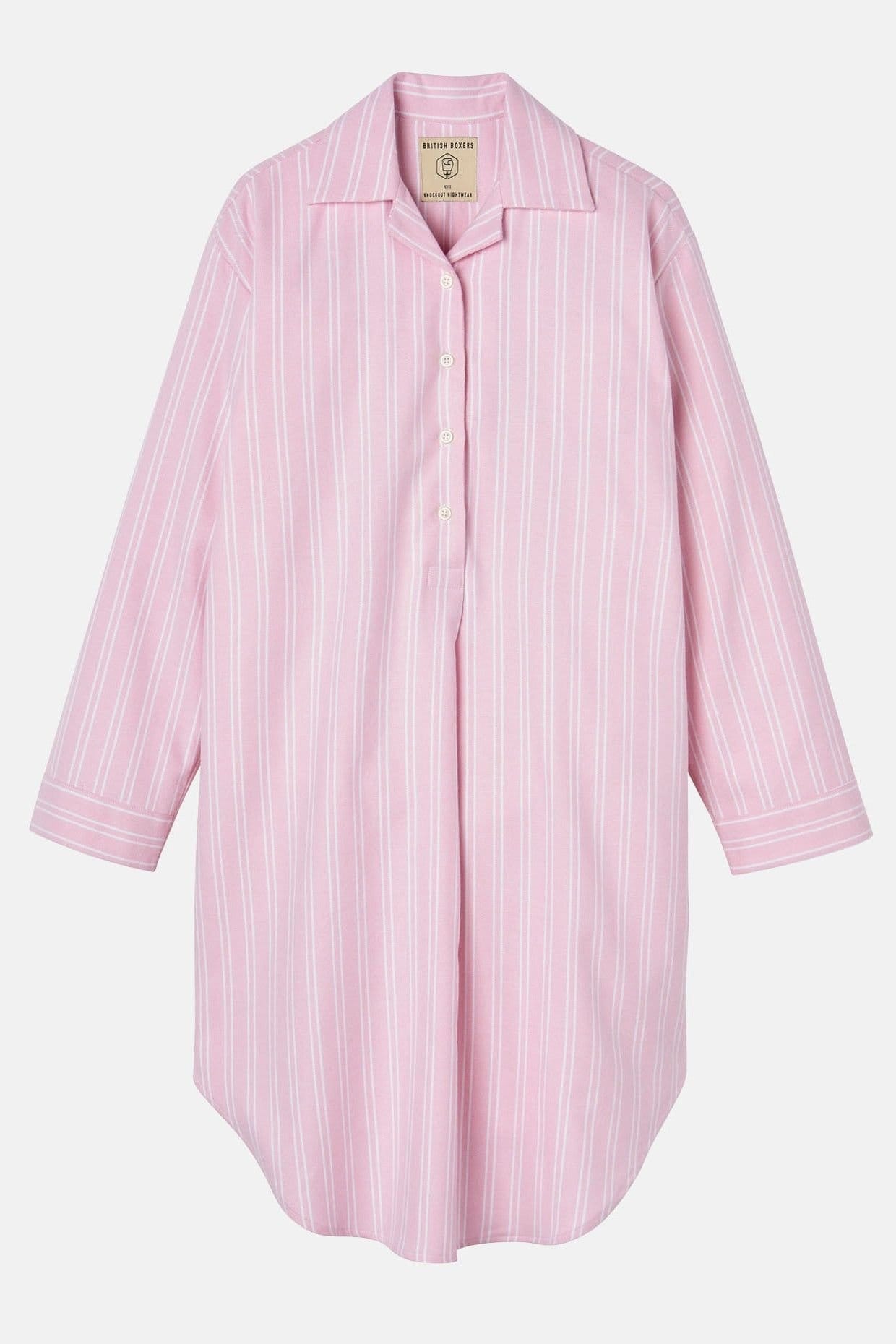British Boxers British Boxers Women's "Westwood Pink" Stripe Brushed Cotton Nightshirt in Light Pink - 4
