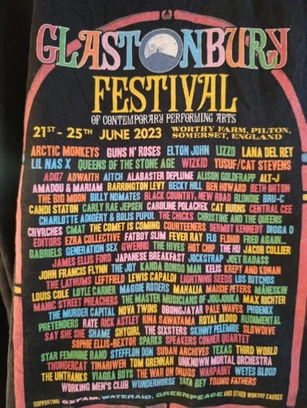 Glastonbury Glastonbury Festival 2023 Line Up Hoodie Black Organic Cotton Festival Merch Oversized