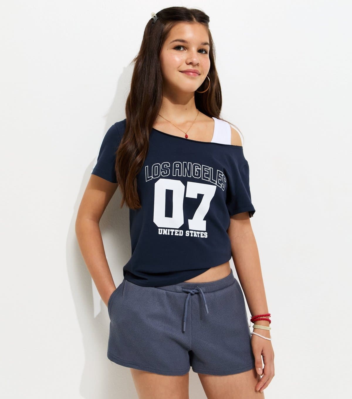 New Look Girls' Navy Waffle Texture Drawstring Waist Shorts New Look